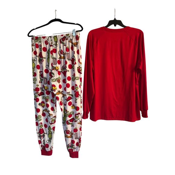 VGUC The Grinch Red Pajama Set Christmas Dr. Seuss Top L(42-44) Bottoms L(35-38) - Picture 2 of 6